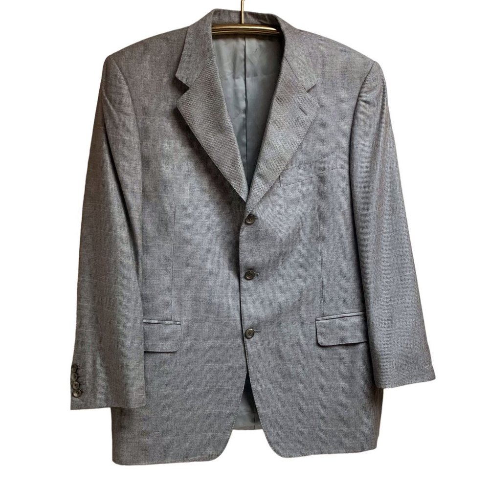 CANALI Exclusive Gray‎ Micro Check Cashmere Silk Blend 3 Button Blazer